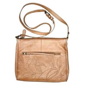 FRYE Hadley embroidered leather crossbody bag, brown/brass